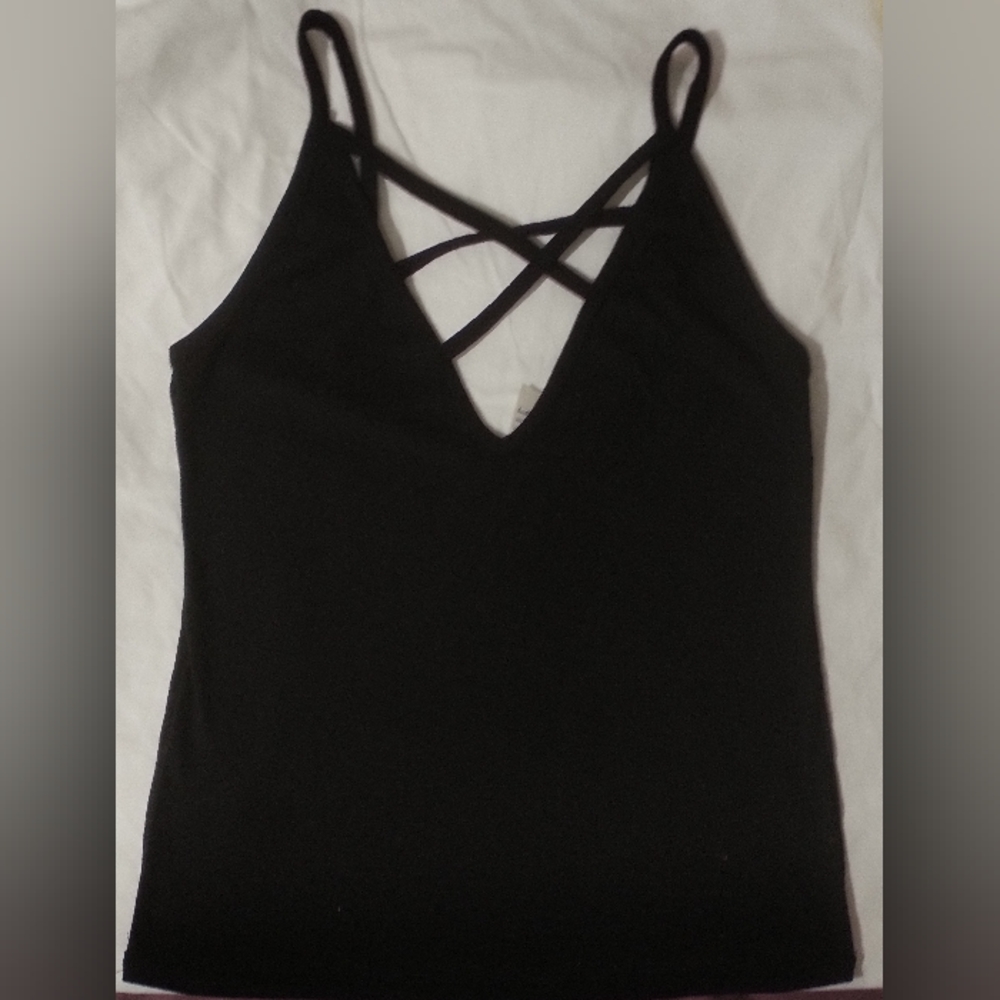 Jolie Los Angeles Black Criss Cross Tank Top,Size S